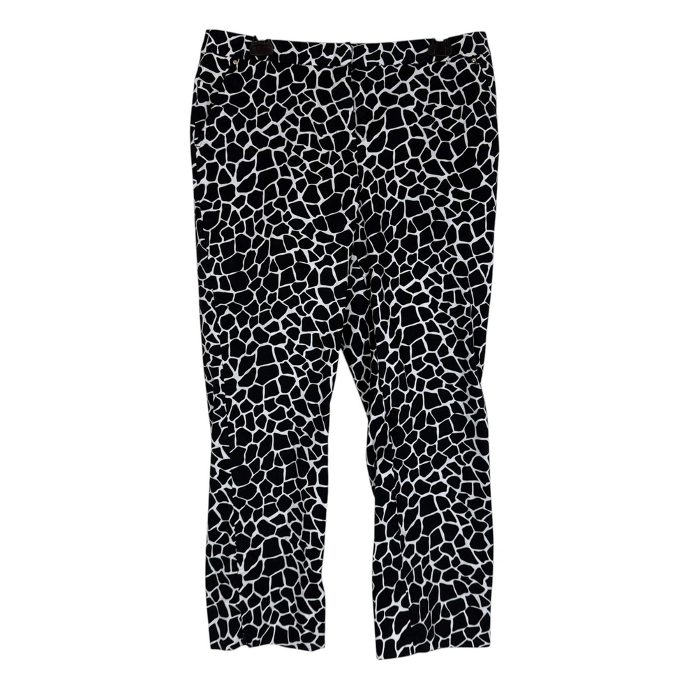 Dana Buchman Pants Womens 12 Black White Animal Print Straight Leg Stretch Twill